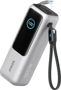 Anker Powerbank 25000 mAh with built-in USB-C cable, 165W, silver