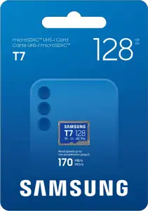 Micro SDXC card Samsung T7, 128GB, U3, V30, A2, UHS-I, 170 MB/s