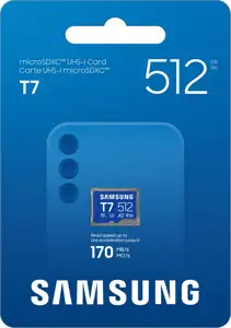 Micro SDXC card Samsung T7, 512GB, U3, V30, A2, UHS-I, 170 MB/s