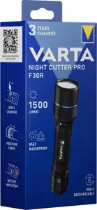 LED svjetiljka Varta Night Cutter Pro F30R, punjiva, 1500 lm, USB-C, crna