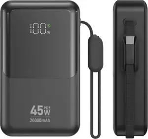 Power bank MaxMobile PB076001 20000 mAh, 45 W, USB-C, USB-A, ugrađeni USB-C kabel, crni