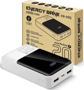 Powerbank 20 000mAh, 2x USB, 1x USB-C 22,5W, QC4+, LCD screen, white