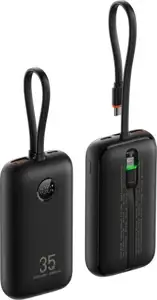 VEGER portable battery with built-in cables 10000 mAh, black