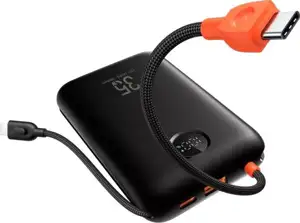 VEGER portable battery with built-in cables 20000 mAh, black