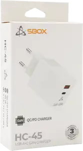 SBOX USB-A/USB-C brzi zidni punjač HC-45 2 utora - 45W GAN bijeli