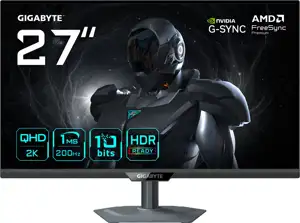 GIGABYTE G27Q2 27” 2K QHD Gaming Monitor - 2560 x 1440, 200Hz, 1ms, 350 cd/m2, G-Sync Compatible, FreeSync Premium, HDR10, HDMI 2.0, Displayport 1.4
