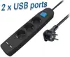 Transmedia NV56-5 3-way power strip with two USB charging ports, 5m black