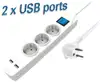 Transmedia NV56-1,5W 3-way power strip with two USB charging ports, 1,5m white