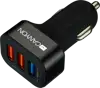 Canyon CNE-CCA07B Universal 3xUSB car adapter(1 USB with Quick Charger QC3.0), Input 12-24V, Output USB/5V-2.1A+QC3.0/5V-2.4A&9V-2A&12V-1.5A, with Smart IC, black rubber coating+black metal ring+QC3.0