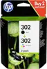 HP 302 - 2-pack - black, dye-based tricolor - original - ink cartridge