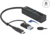 USB HUB DELOCK USB3.2/USB-C, 3-potrni USB 3.2, Micro/SD čitač kartica, crni