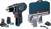 Bosch Professional GSR 12V-15 Set 1x 4Ah Akku, 1x 2Ah Akku, Tasche, 39-tlg Zubehör-Set
