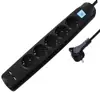Transmedia 5-way power strip with 2x USB, black, 5m