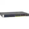 Stackable Managed Switch, L3, 24-port 1000BASE-T (RJ45) PoE+, 2-port 10GBASE-T (RJ45), 2-port 10GBASE-X (SFP+), 128Gbps, USB, Mini-USB / RJ45 / RS232 console ports, APS1000W PSU