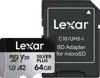 Micro SDXC card Lexar Professional SILVER Plus, 64GB, 205MB/s, U3, V30, A2, UHS-I, w/adapter