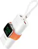 VEGER portable battery MagFan 10000 mAh, built-in cable and Apple Watch charger, white.