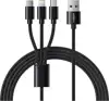 VEGER V303 braided cable 3-in-1 USB-A to USB-C/Lightning/MicroUSB, 1.2m, black.