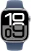 APPLE Watch Series 10 GPS + Cellular 46mm Silver Aluminium Case with Denim Sport Band - S/M
