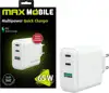 MAXMOBILE KUĆNI PUNJAČ PD SUPER FAST CHARGE Duo TypeC+USB-A,3UTR2076-QP,GaN 65W