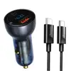 Punjač Baseus Particular Digital Display s ekranom, USB + USB-C, QC3.0 + PD, 5A, 65W sivi + kabel USB-C 1m 100W crni