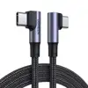 UGREEN USB-C (M) na USB-C (M), kutni 90°, 100W, 5A, PD 3.0, QC 4.0, pleteni kabel MFi, 1m 